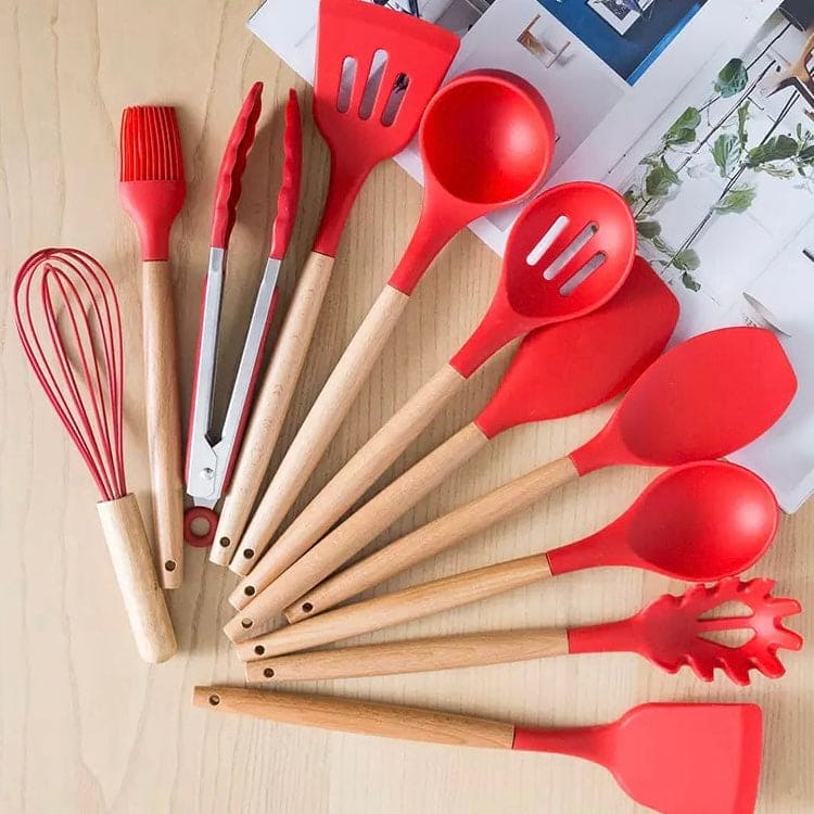 12 Pcs Silicone Utensils With Holder, Heat Resistant Kitchen Cookware 12 Pcs Silicone Utensils With Holder, Heat Resistant Kitchen Cookware